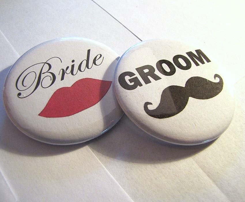 Bride and Groom 2 1/4 inch Pin Back Buttons Set of 2