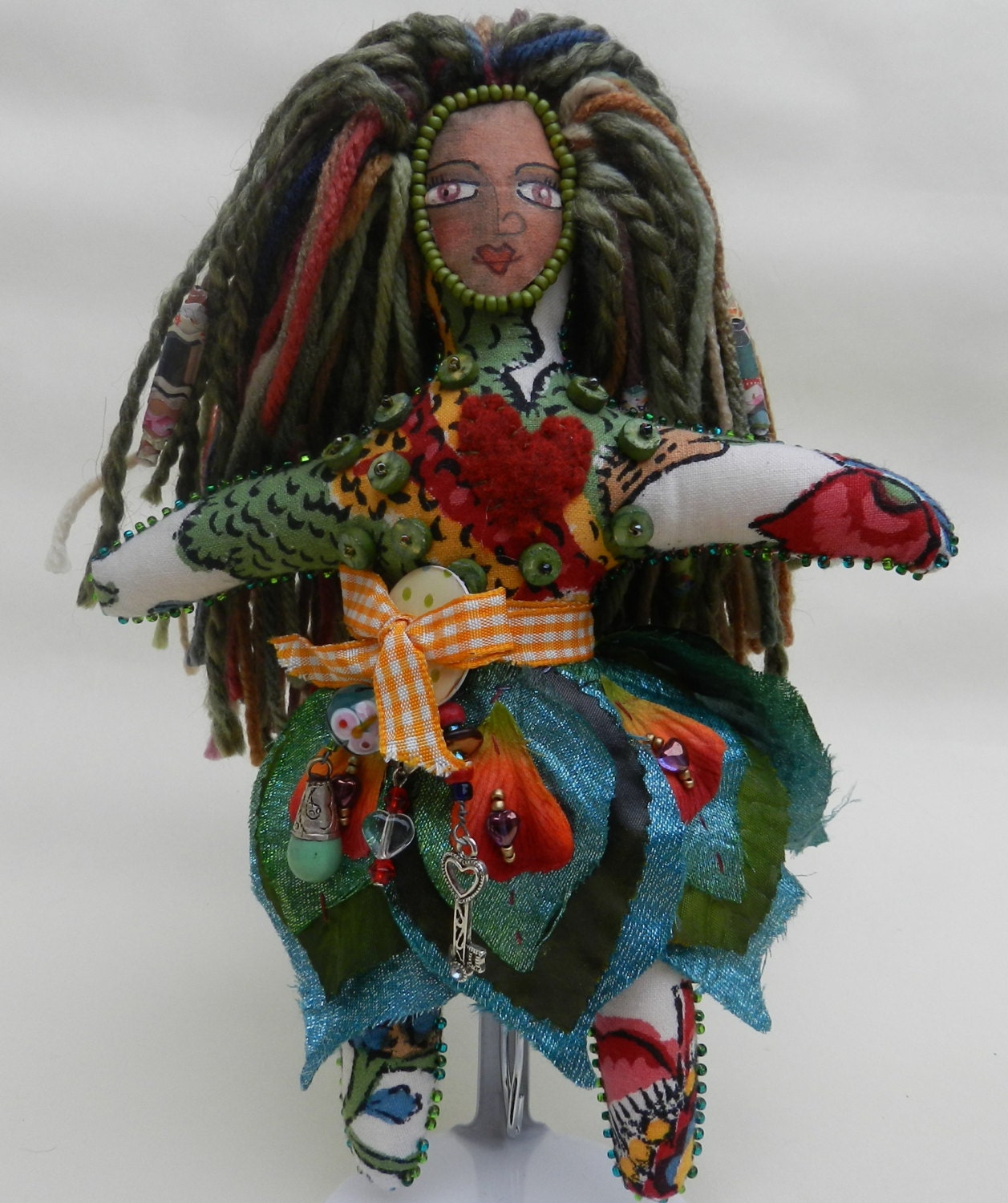 Vintage Indian Cotton One of a Kind Art Doll with Green accents