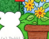 ACEO Original Illustration - Folk Art - Cute Whimsical - 2.5" x 3.5" - Birdwatching