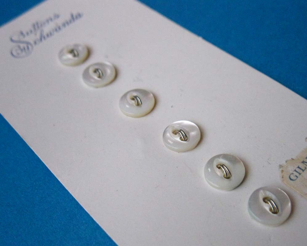 Vintage Tiny Baby Buttons: Set of 6 Genuine Mother of Pearl Carded Buttons, 1/4" Diameter, Buttons By Schwanda Brand