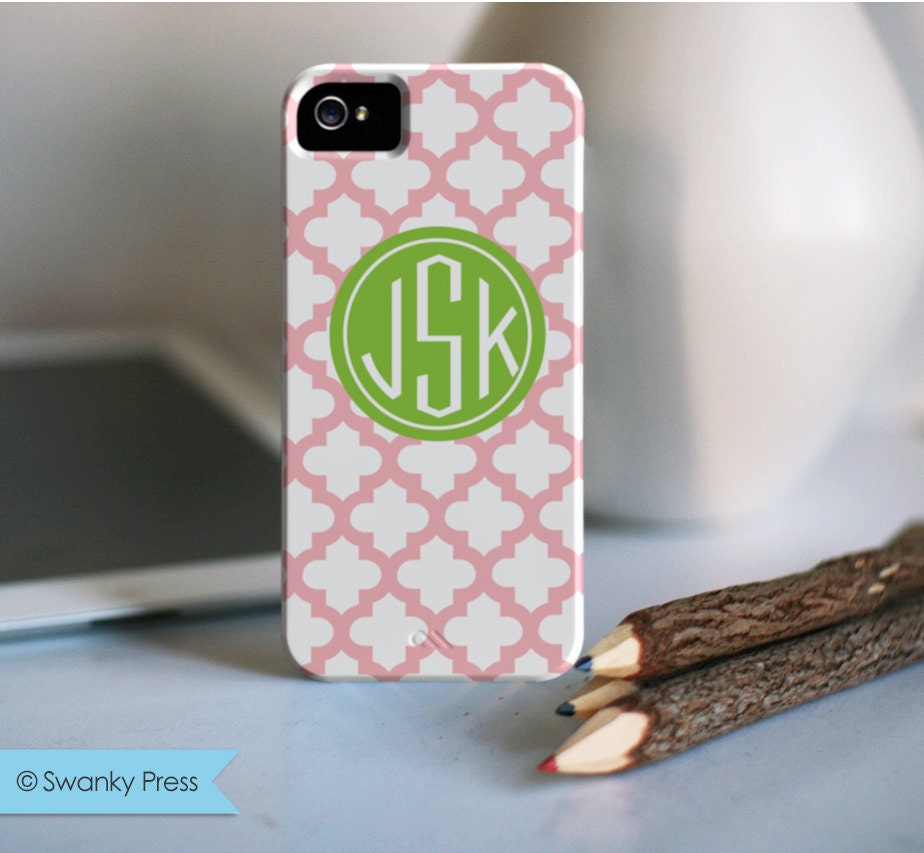 Personalized iPhone case, Monogrammed iPhone case - Also available for Samsung Galaxy S4 and earlier iPhone models "quatrefoil design"