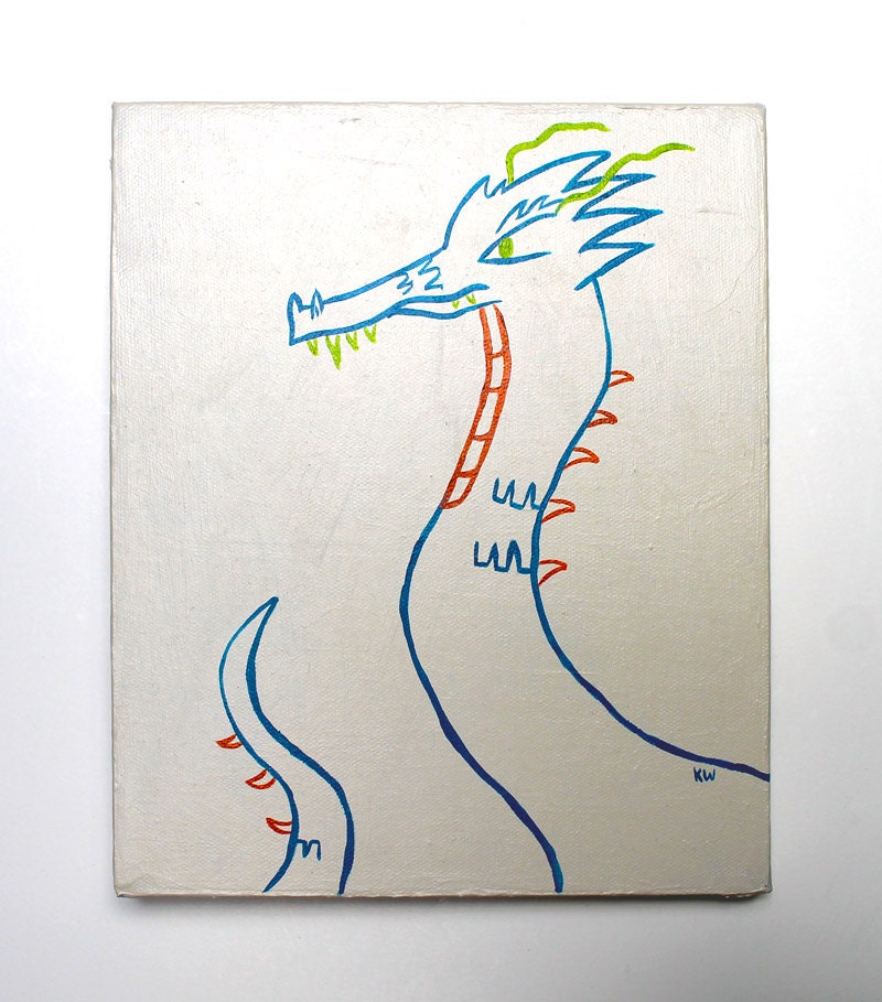 Dragon - Sketch Painting - Original Wall Art Acrylic on Canvas 8 x 10