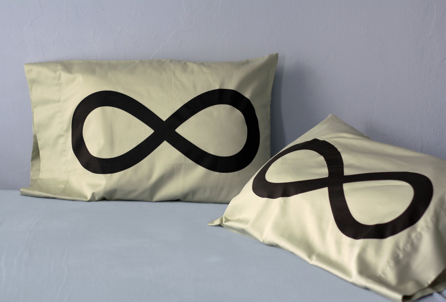 Infinity His and Hers Pillow cases - His Hers Bedroom Pillow, Green Tea - Standard set of 2
