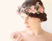 Whimsical floral head piece, Bridal hair crown, Pink flower crown, Wedding head wreath - ARABESQUE