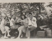 VINTAGE PHOTO of Happy Floppy Hatted Mamma and her cute kids - baby and son - sweet shot