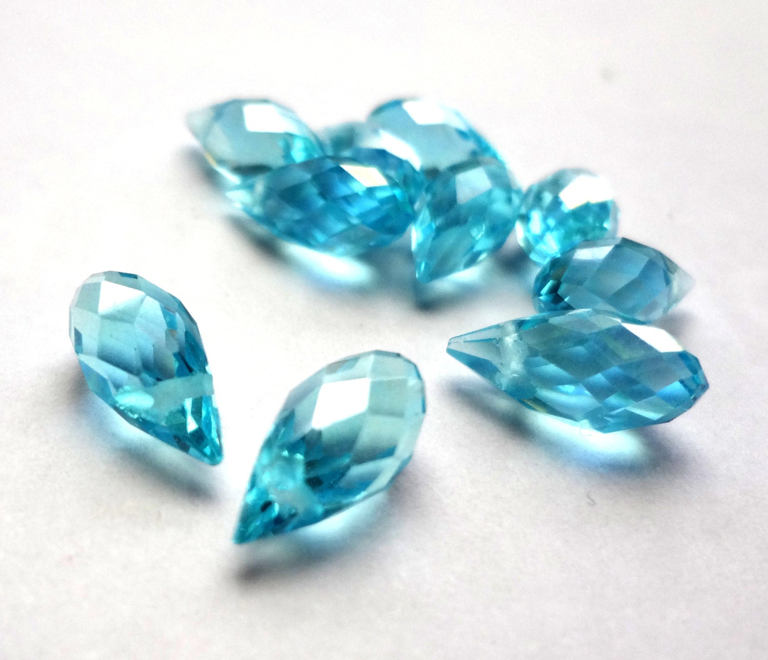 6 x 12mm Natural Faceted Topdrilled Cyan Blue Quartz Briolette Teardrop Beads 10 pcs