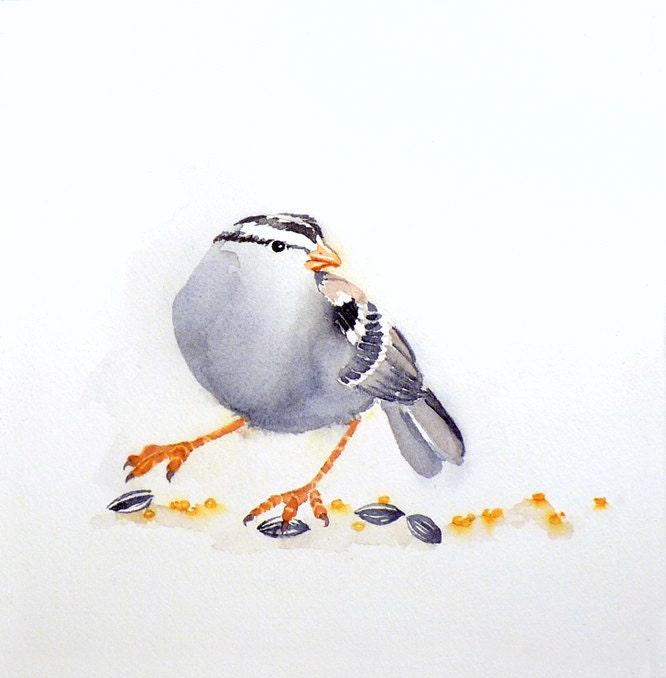Small Bird Art Painting Original Watercolor - Mothers Day -  Nature Art Woodlands Art Garden, Home Decor - Women Men Kids - Grey 7.5 x 8.5