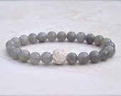 Labradorite bracelet with handcrafted sterling silver ball, light grey stones with blue flash, stretch stack yoga style