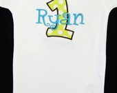 Boy Name bodysuit onesie- Initial Number Applique Custom Order- baby boy