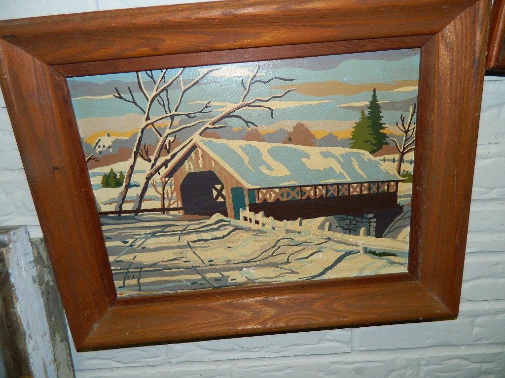 Covered Bridge Paint By Number, Snow, Winter Time, Christmas Decoration, Wall Hanging, Pine Tree