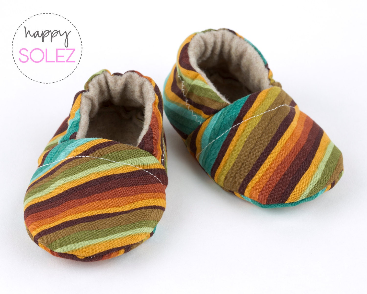 Earthy Brown Stripes - Eco Friendly Baby Booties, Crib Shoes, Soft Sole, Accessories for Baby