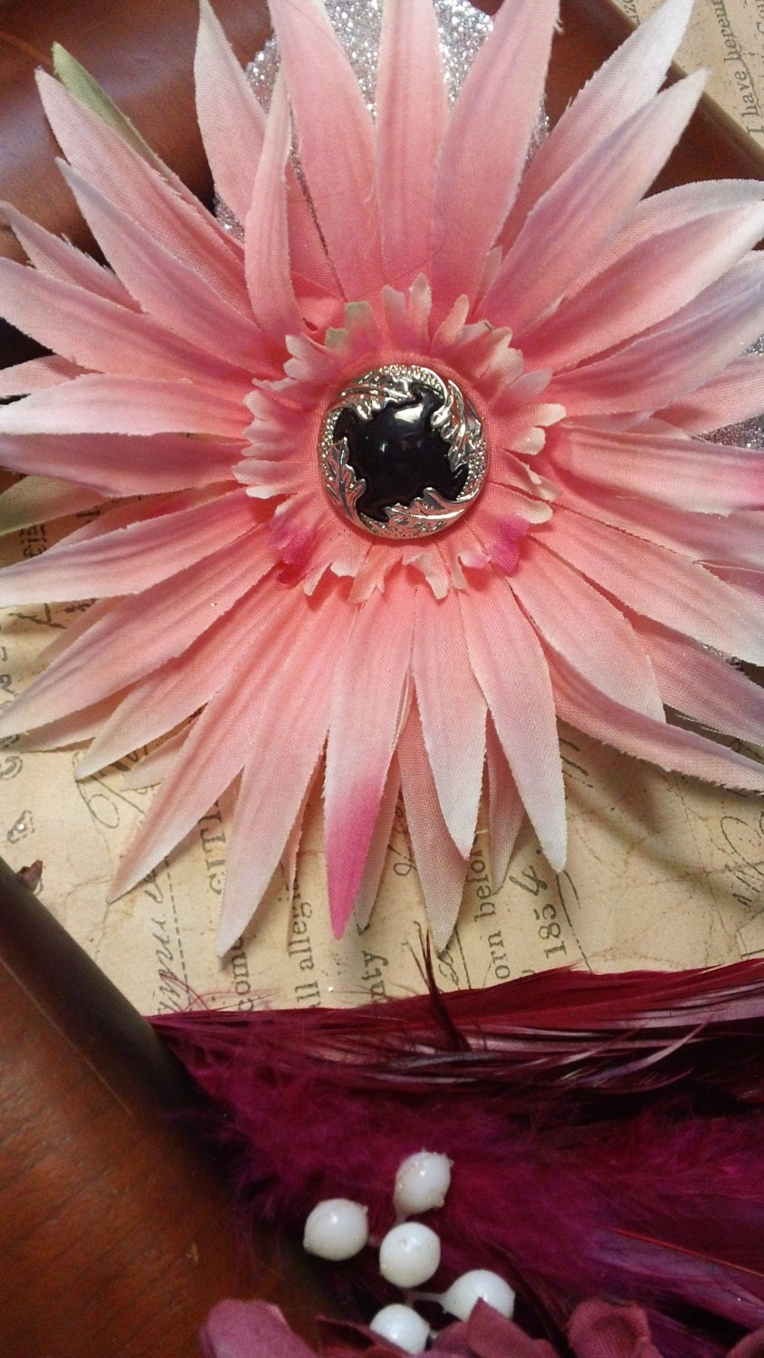 Roxie... pink and silver pin-up hair flower