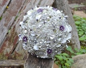Deposit on a crystal vine brooch bouquet with purple accents -- made to order brooch wedding bouquet