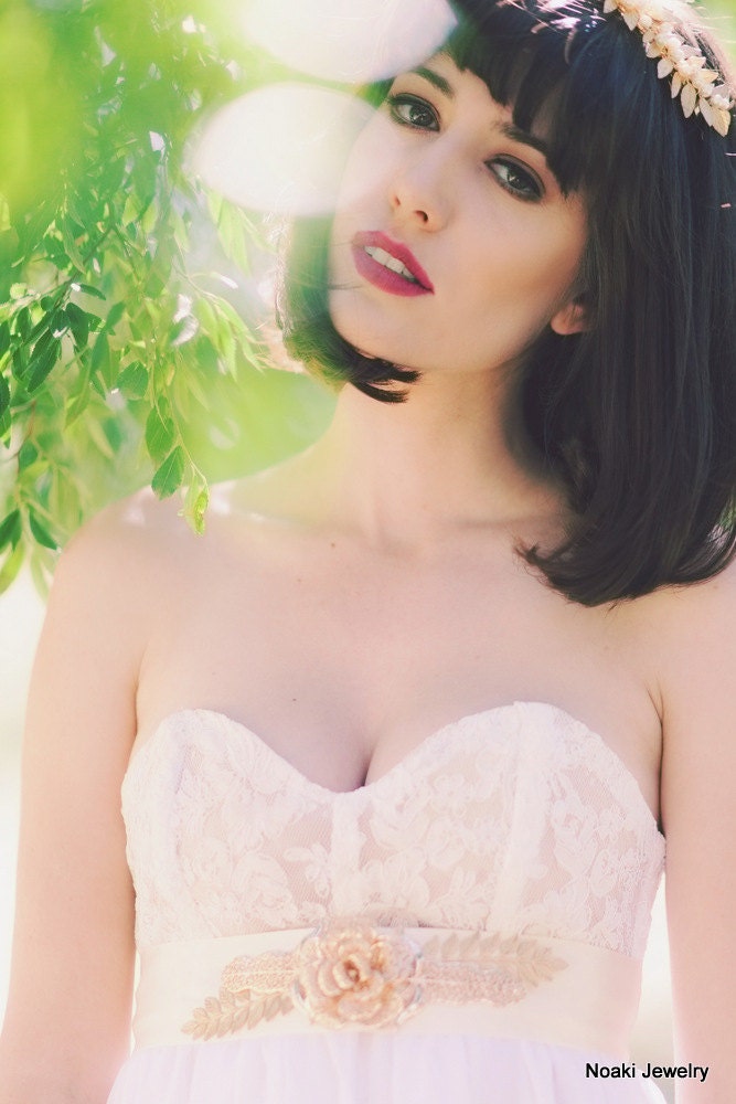 Gold leaf bridal belt -- gold leaf and filagree flower belt (available in gold or silver)