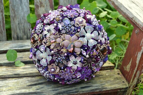Custom heirloom amethyst brooch bridal bouquet