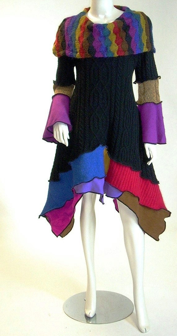 Jewel Toned Cowl Collared Tunic Dress, Size Medium-Large, (12-14)