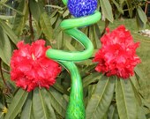 Spring Green Glass Tigger Tail with Cobalt  Blue Ball Garden Art Sculpture Outdoor Decoration Garden Finial