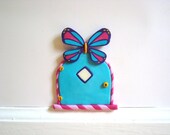 Fairy Door- Aqua Blue with Butterfly & Glow-in-the-Dark Window- Polymer Clay