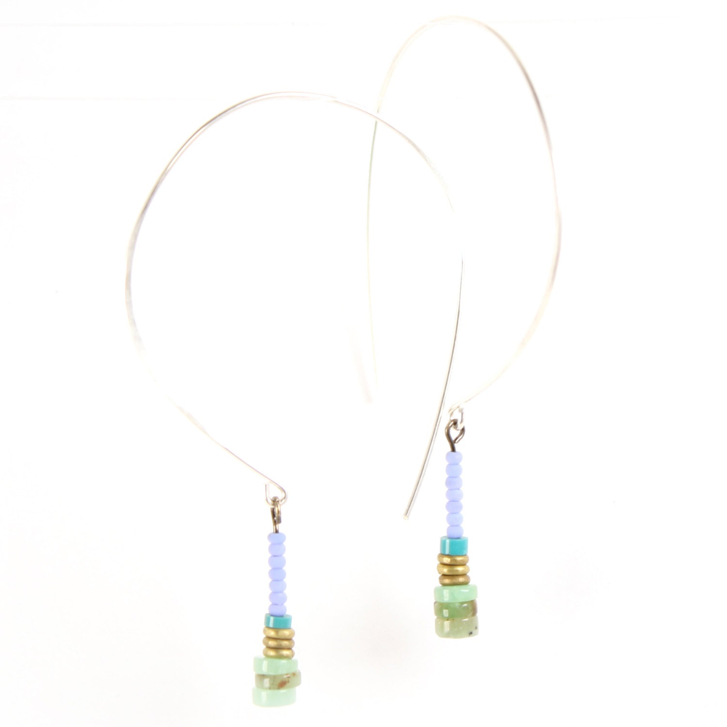 Turquoise - lavender - trade bead - hoop earrings