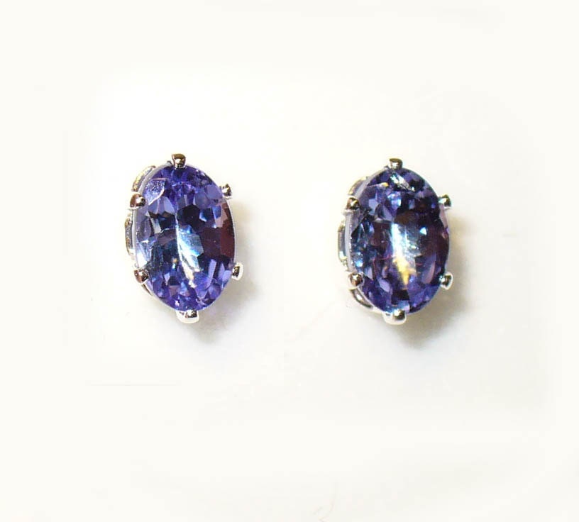 Genuine Tanzanite Stud Earrings in Solid Sterling Silver