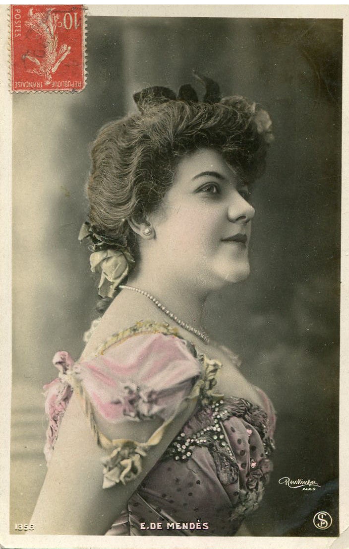 Original French vintage hand tinted real photo postcard - Actress Elsa de Mendes in beautiful dress - Victorian Paper Ephemera