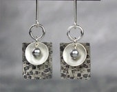 Geometric Silver Earrings, Textured, Stamped, Modern