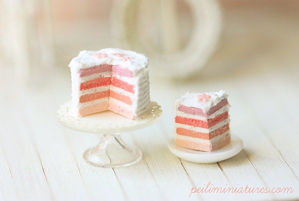 Dollhouse Miniature Food - Pink Rainbow Cake