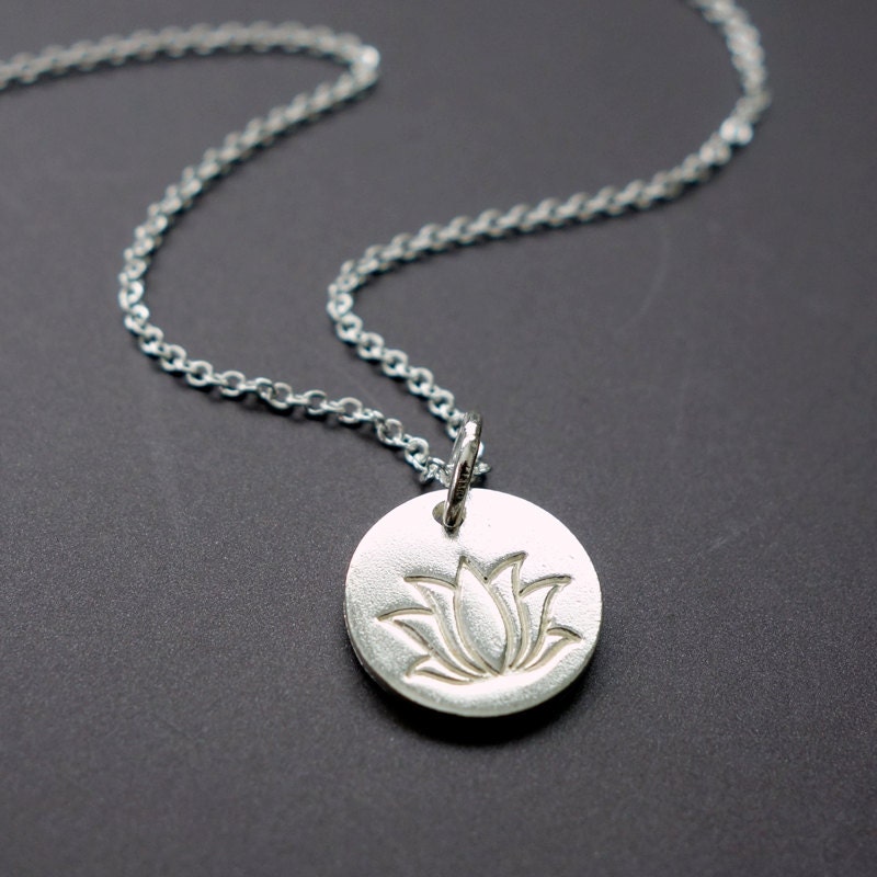 Sterling Silver Lotus Necklace / Tiny Lotus Blossom Necklace / Lotus Flower Yoga Jewelry