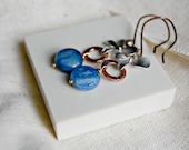 Blue kyanite, copper hoop and silver flower EARRINGS