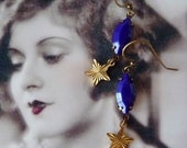 Royal Star Earrings - Vintage Style Jewelry - Blue Earrings - Navy - Star Charms (SD0211)