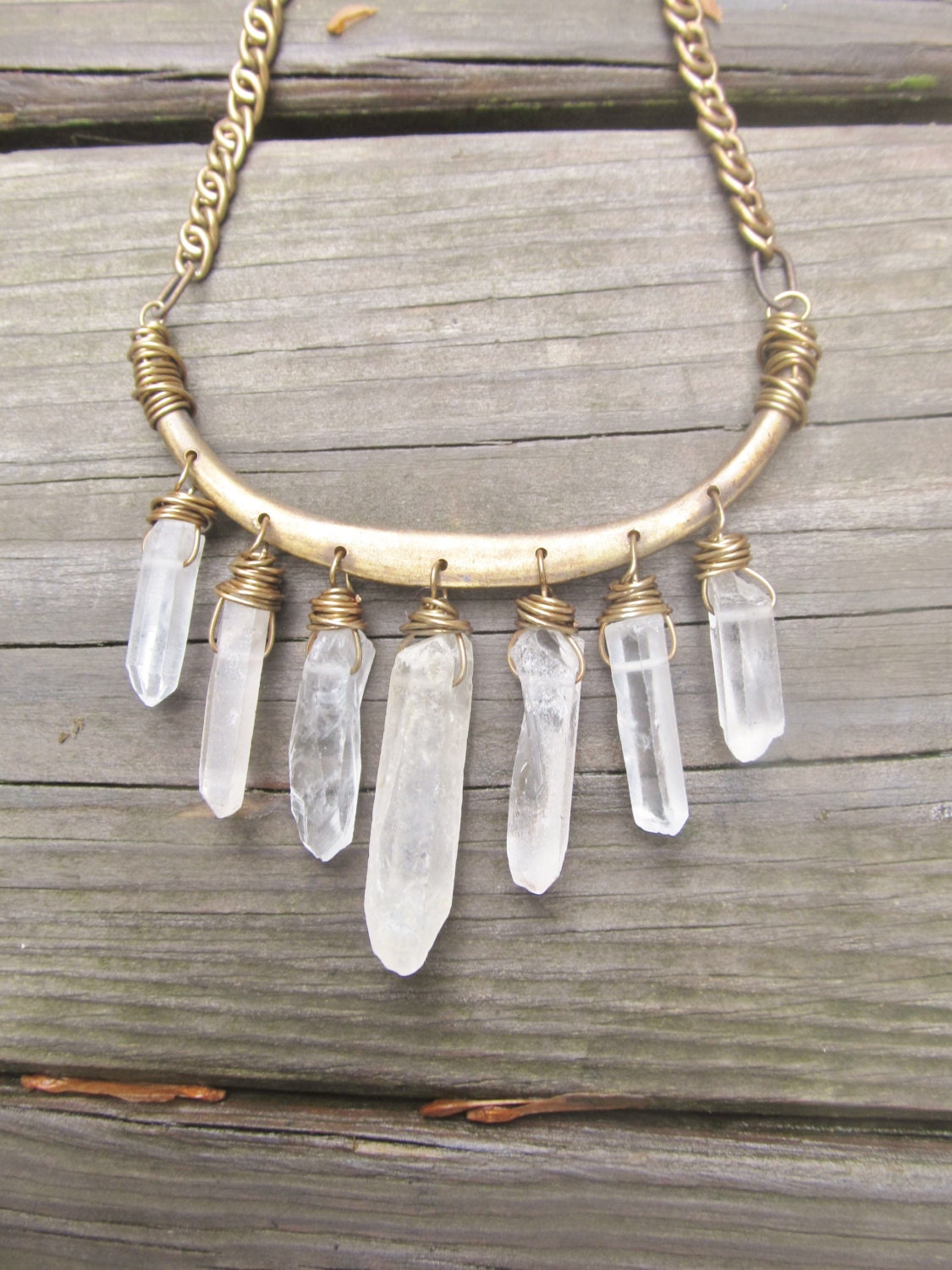 Quartz Bib Necklace Wire Wrap Crystal Points Rustic Jewelry Necklace Statement Jewelry DanielleRoseBean Quartz Crystal Bib
