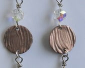 Rose Bronze Precious Metal Clay Dangle Earrings With Swarovski Crystal