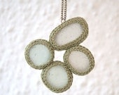 Sea glass necklace long jewelry Boho crochet two-sided pendant pale sage green bronze chain summer beach Weddings Birthday gift for her