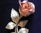 50s Krementz Rose Pin Pink Yellow Gold Overlay Flower Brooch Vintage