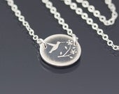 Tiny Flower and Hummingbird Necklace - Etched Sterling Silver