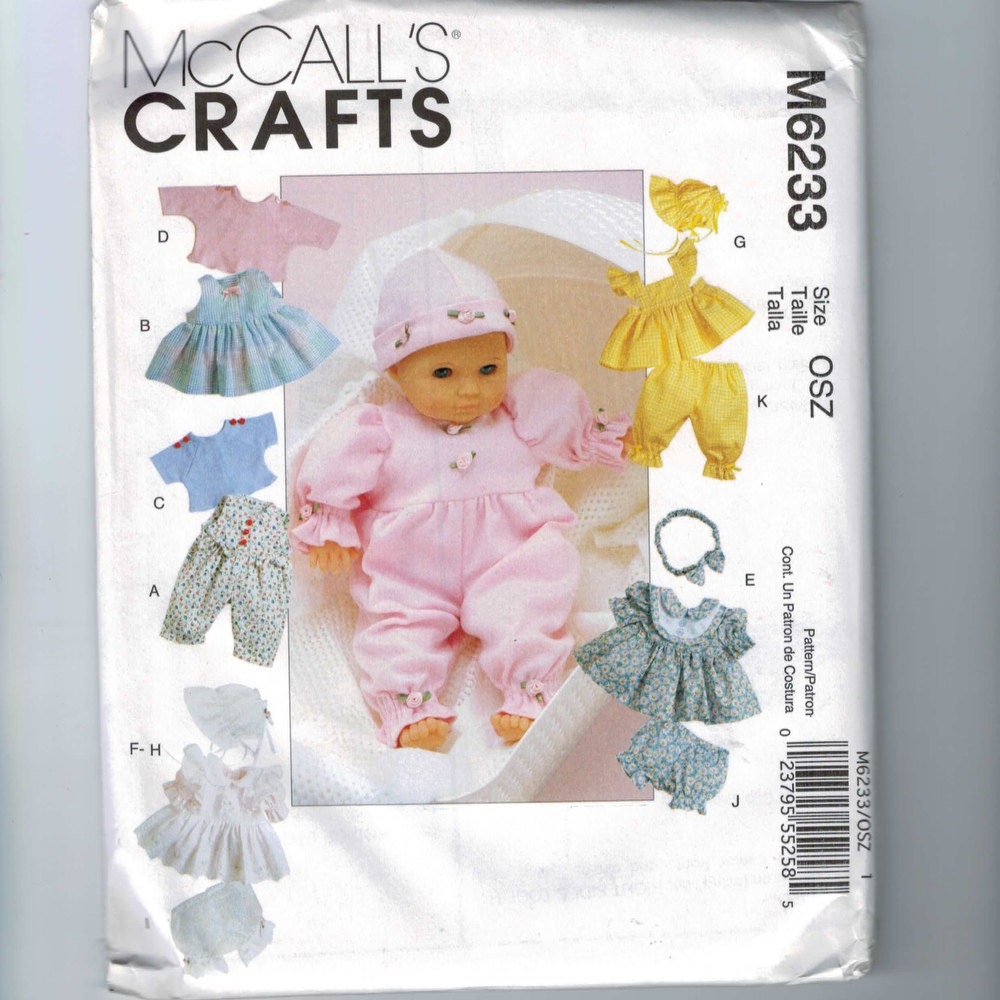 Doll Sewing Pattern McCalls M6233 Baby Doll Clothes Wardrobe Size 8 10 11 12 13 4 16 Inch UNCUT