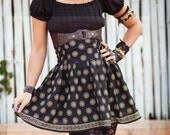 LOLITA ALINE SKIRT - Hipster Babydoll Steampunk Hippie Kawaii Modern Faery - Black gold tribal: Ls-Bf