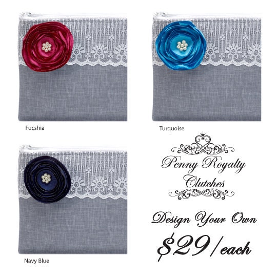Custom Purses- Wedding Clutches -Bridesmaids Clutches- Bridal Accessories- 5 Design your Own Clutches
