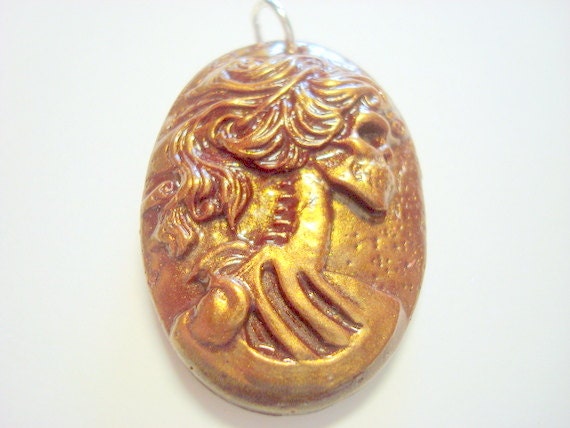 Crimson Gold Lolita Day of the Dead Handmade Pendant