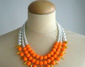bridal jewelry, wedding pearls necklace with neon orange