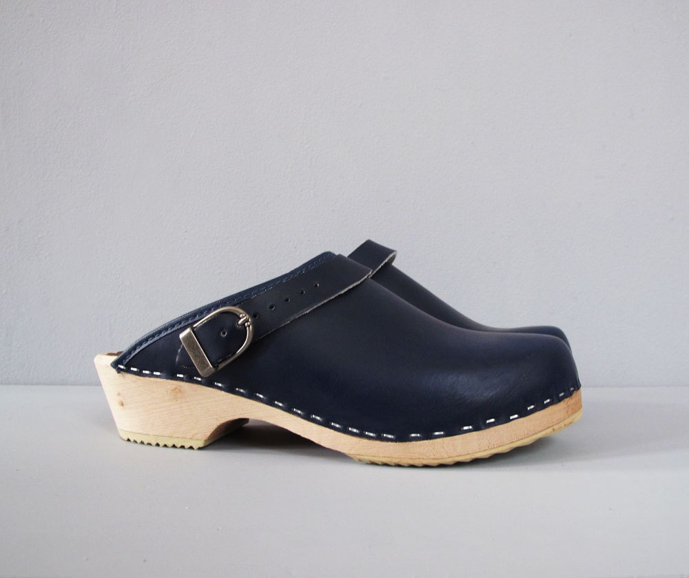 navy clogs mules