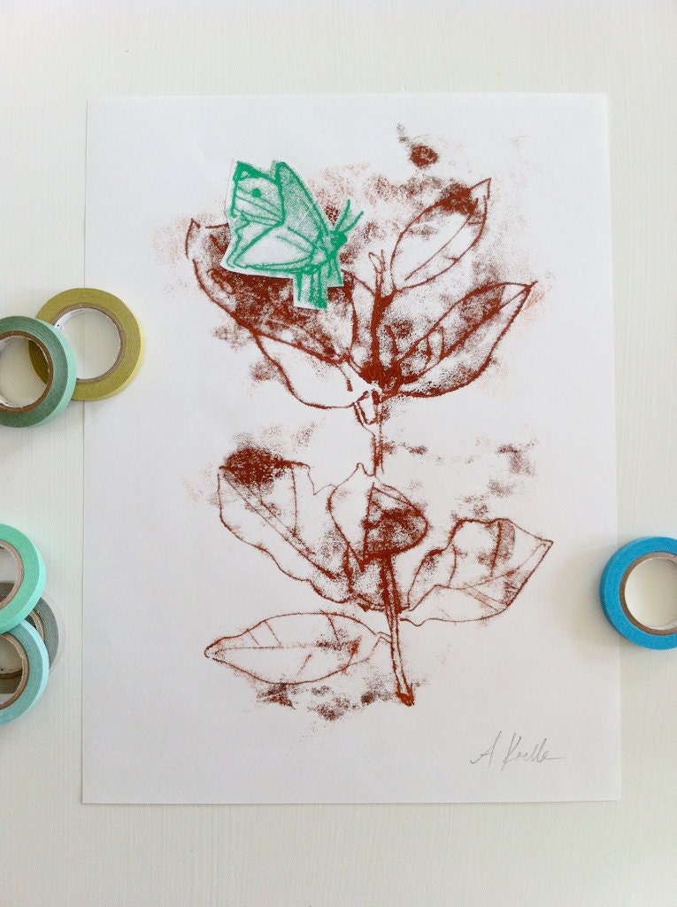 Botanical transfer monotype, original print