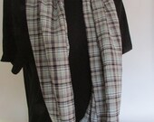 Infinity SCARF checkered black gray and off white with a touch of green handmade