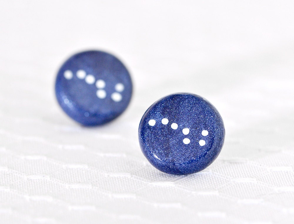 Big Dipper Star Earrings Ursa Major Asterism Outer Space Galaxy Jewelry Navy Blue Polymer Clay Post Studs on Surgical Stainless Steel