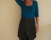 S upcycled dress for women in bright blue and grey - small
