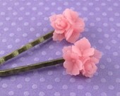 Flower Bobby Pins - Vintage Style Pink Lucite Flower Cabochons on Brass Bobby Pins