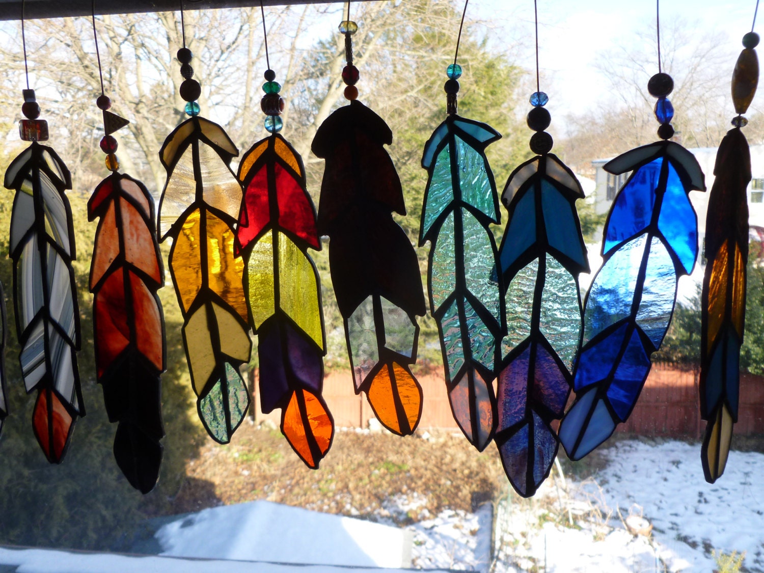 the latest crop  Indian Chief  Eagle Feather  stained glass with Beads