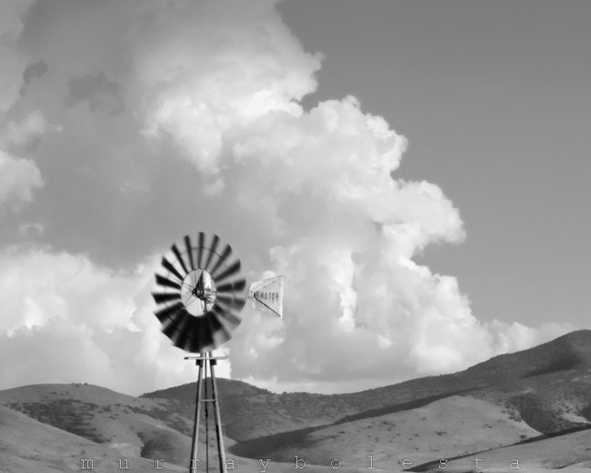 Southwestern USA, Landscape Photography, Windy, Windmill, Black and White, 8x10