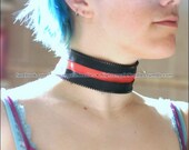 Zipper Choker - Red & Black Punk Style