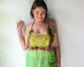 Neon Halter Neck Tie Top Nuno Felted Pure Silk  (S or M size) Green